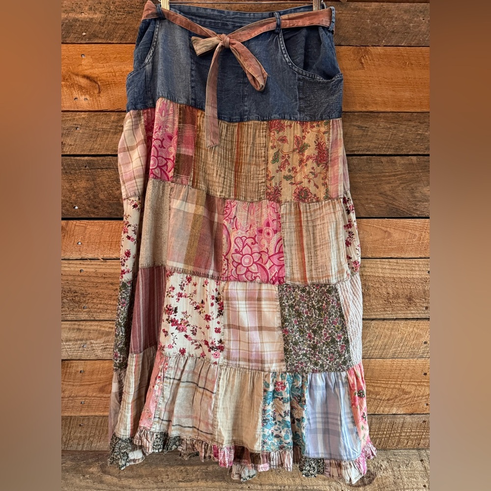 Young Threads Vintage Boho Patchwork Lined Skirt … - image 1